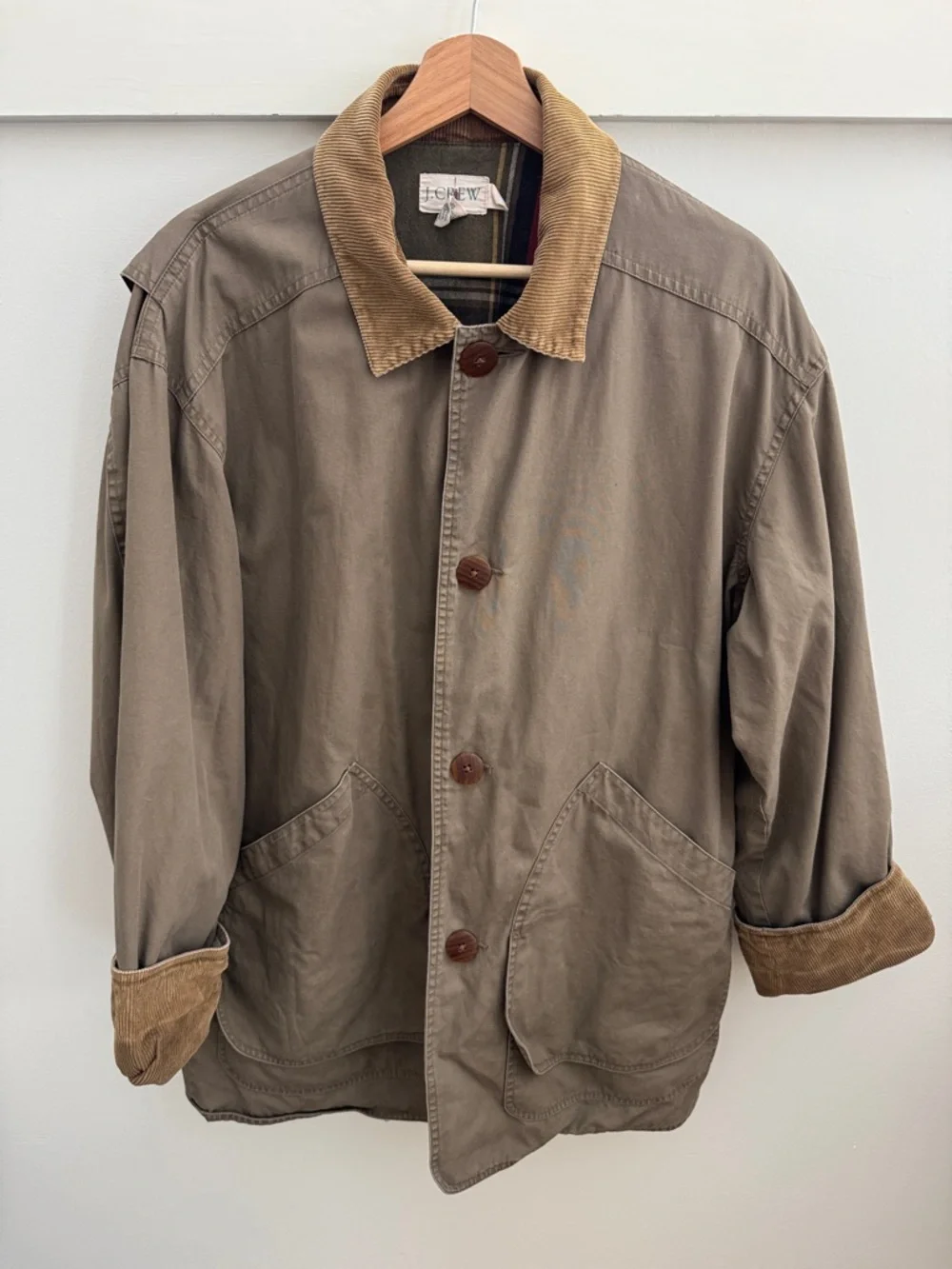 J. Crew Mens Barn Jacket Chore Coat Corduroy Collr Plaid Lined Canvas Field M - Picture 9 of 9